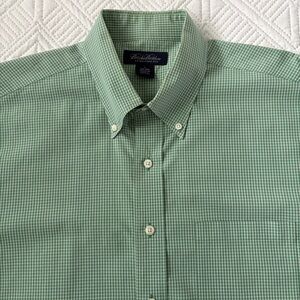 Brooks Brothers Men’s Plaid Shirt Non-Iron 100% Cotton Green & White Size L